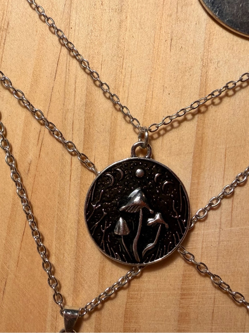 Silver Mushroom Night Sky Pendant Necklace - Women’s Costume Jewelry
